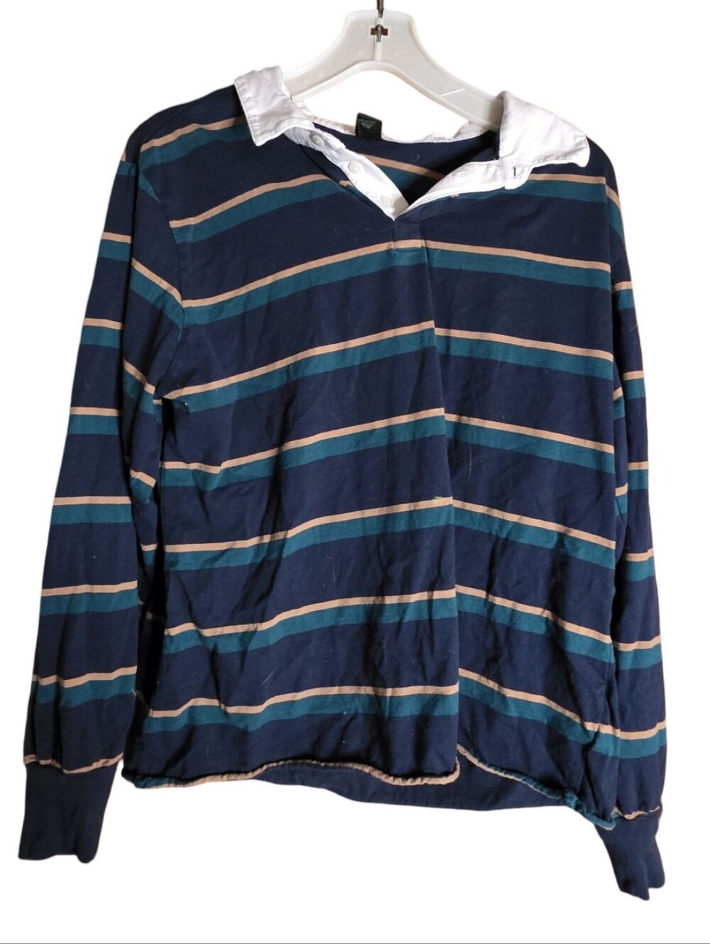 Wild Fable Striped Rugby Shirt Women’s Medium Navy Long Sleeve Collared Top